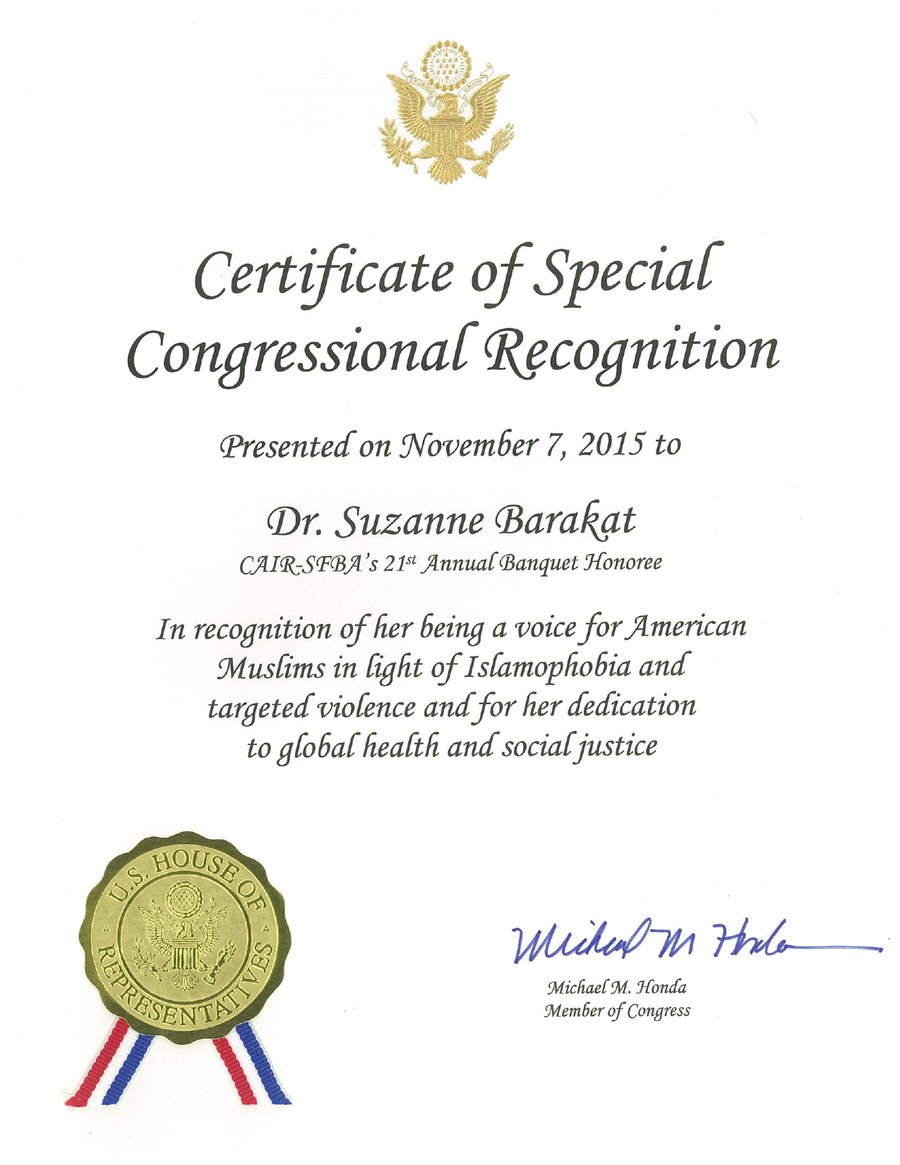 Certificate of Special Congressional Recognition — Rep. Michael M. Honda (CA), U.S. House of Representatives